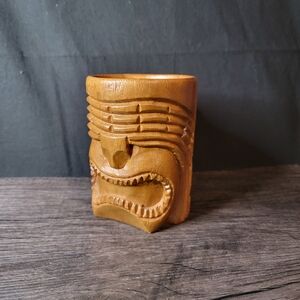 Carved Wooden Tiki Mug